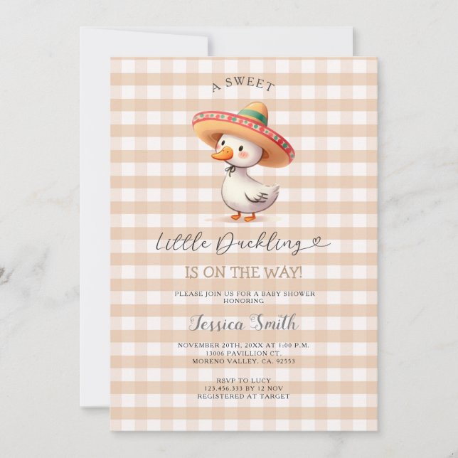 Invitación Funny Spanish Goose Gingham Baby Shower (Anverso)