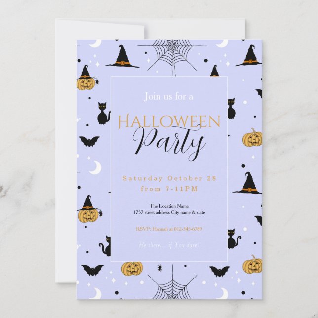 Invitación Funny Spooky Halloween Lavender Design (Anverso)
