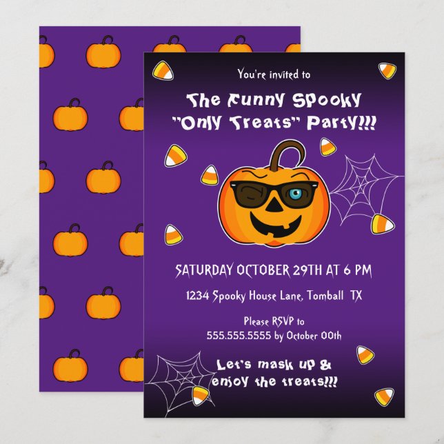 Invitación Funny Spooky Pumpkin Fiesta de guiño icónico (Anverso / Reverso)