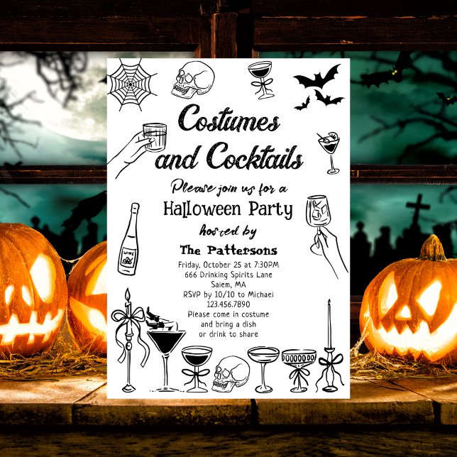 Invitación Funny Spooky Scribbles Halloween Cocktail Fiesta (Subido por el creador)
