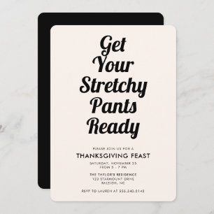 Invitación Funny Stretchy Pants Cena de Acción de Gracias Neg