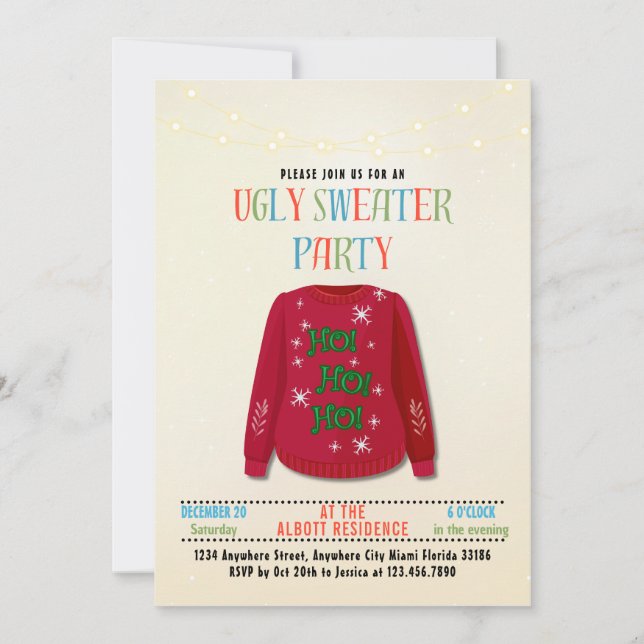 Invitación Funny Tacky Ugly Navidades Holiday Sweater Fiesta (Anverso)