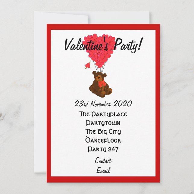 Invitación Funny Teddy Oso valentines fiesta (Anverso)
