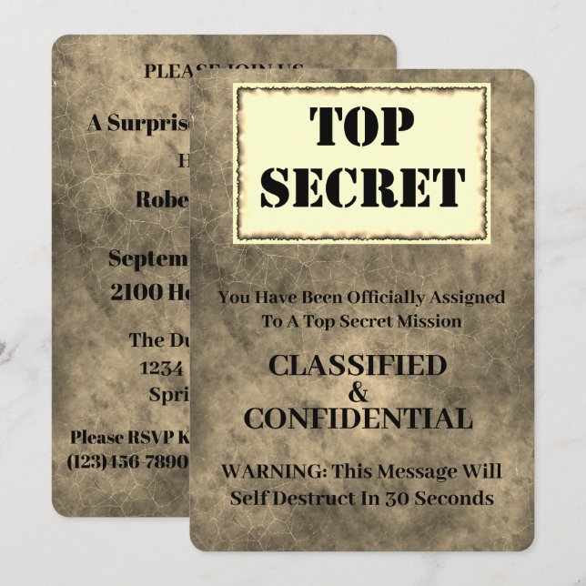 Invitación Funny Top Secret Surprise Birthday Party (Anverso / Reverso)