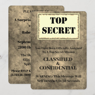 Invitación Funny Top Secret Surprise Birthday Party