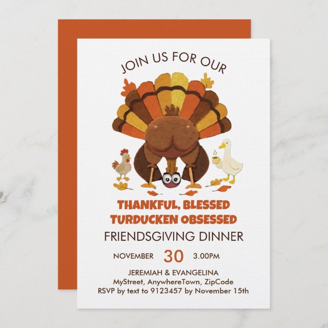 Invitación Funny Turducken FRIENDSGIVING Dinner (Anverso / Reverso)