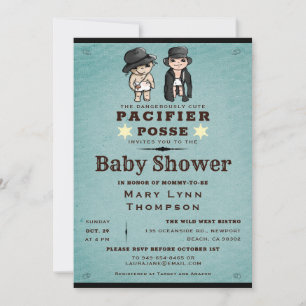 Invitación Funny Twins Pacifier Posse Western Baby Shower