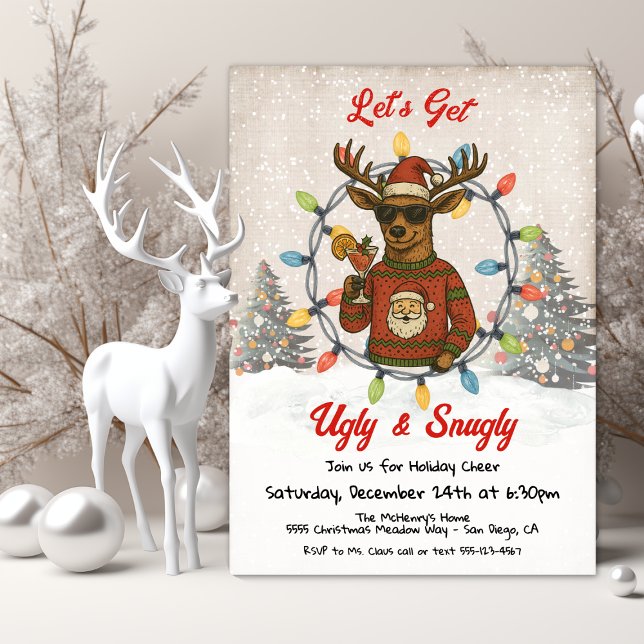 Invitación Funny Ugly Christmas Sweater Reindeer Cocktail (Subido por el creador)