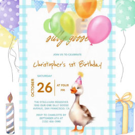 Invitación Funny Un tonto chico azul de oca primer cumpleaños