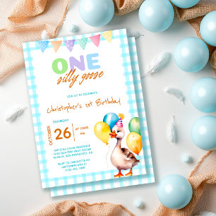 Invitación Funny Un tonto chico azul de oca primer cumpleaños