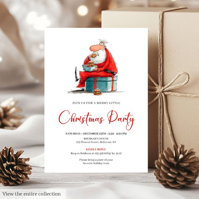 Invitación Funny Watercolor Santa Claus Christmas Party  (Quirky Santa Claus Watercolor Holiday Party Invite)