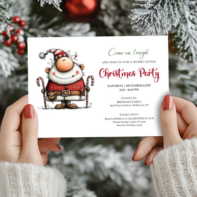 Invitación Funny Watercolor Santa Festive Party Invitation (Funny Watercolor Santa Festive Party Invitation)