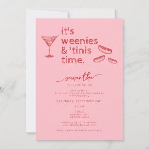 Invitación Funny Weenies Rojos y Tinis Martini Cumpleaños