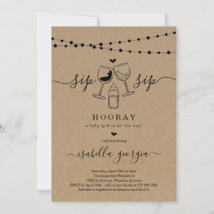Invitación Funny Wine Sip Sip Hooray Baby Shower