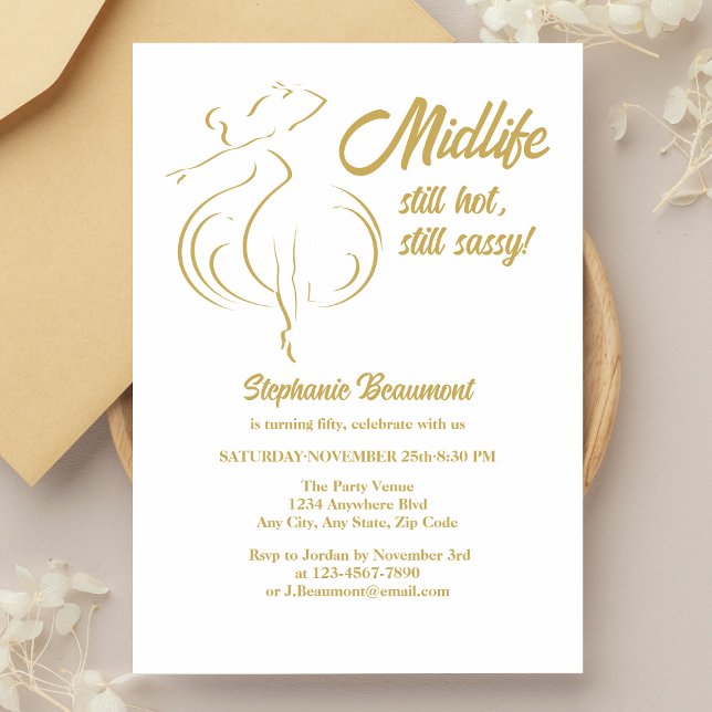 Invitación Funny Woman's Gold Midlife Still Hot 50th Birthday (Subido por el creador)