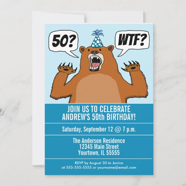 Invitación Funny WTF Bear Cumpleaños Específico de Edad (Anverso)