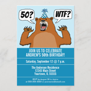 Invitación Funny WTF Bear Cumpleaños Específico de Edad