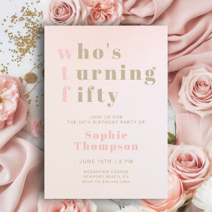 Invitación Funny WTF Pink Modern Elegant 50th Birthday Party