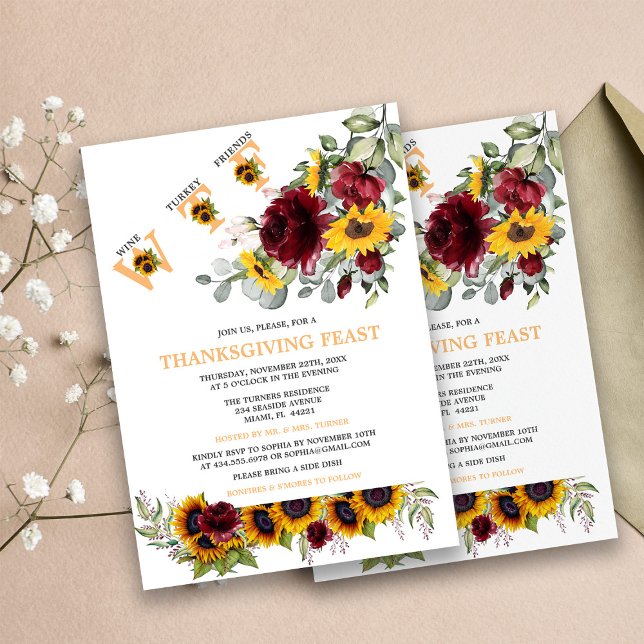 Invitación Funny WTF Sunflowers Burgundy Thanksending Feat (Subido por el creador)