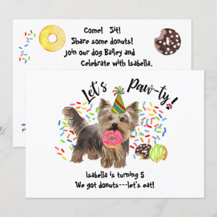Invitación Funny Yorkshire Terrier Dog Donuts Fiesta de cumpl