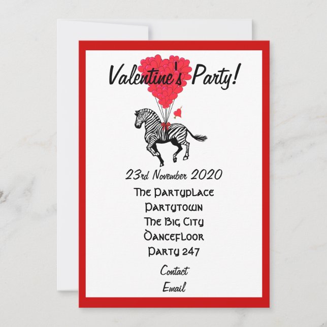 Invitación Funny zebra valentines fiesta (Anverso)