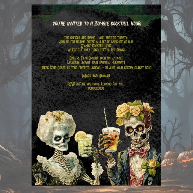 Invitación Funny Zombie Halloween Cocktail Party Invitation (Halloween Cocktail Party with Zombie theme. Frightfully fun and funny. Party on!)
