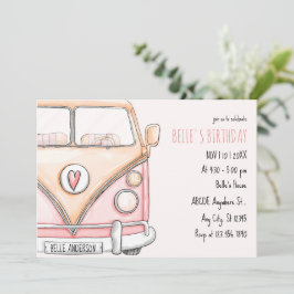 Invitación Furgoneta rosa vintage