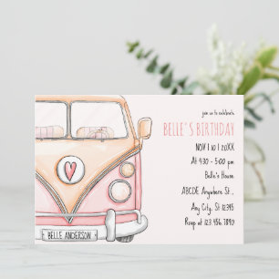 Invitación Furgoneta rosa vintage
