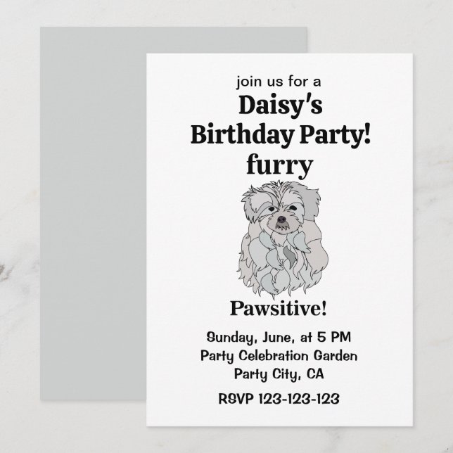 Invitación Furia de perro maltesa inquietante cumpleaños (Anverso / Reverso)