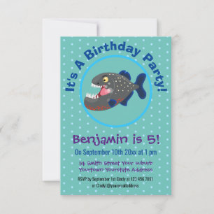 Invitación Furioso ilustracion personalizado de piranha