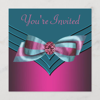 Invitación Fuschia Azul Verde azulado rosa caliente Fiesta de