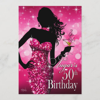 Invitación Fuschia del cumpleaños el | de la chispa 50.a de