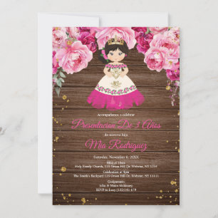 Invitación Fuschia rosa de la madera rústica, presentación de