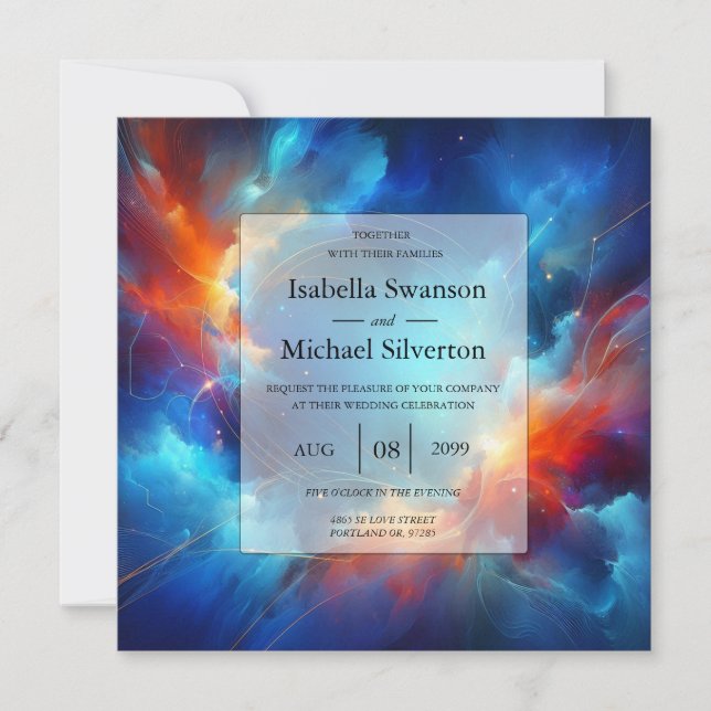 Invitación Fusión de Estrellas de Fuego y Hielo de Boda (Anverso)