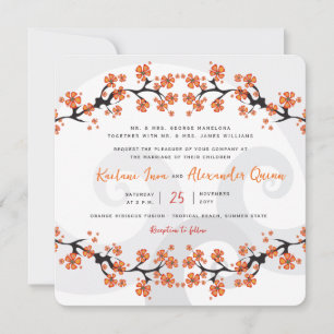 Invitación Fusión Gris Remolino de Hibisco Naranja Tropical B
