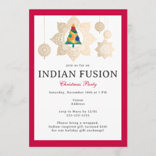 Invitación Fusión India Navidades con Meenakari Rojo
