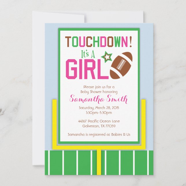 Invitación ¡Fútbol Baby Shower Invitación-es un chica! (Anverso)