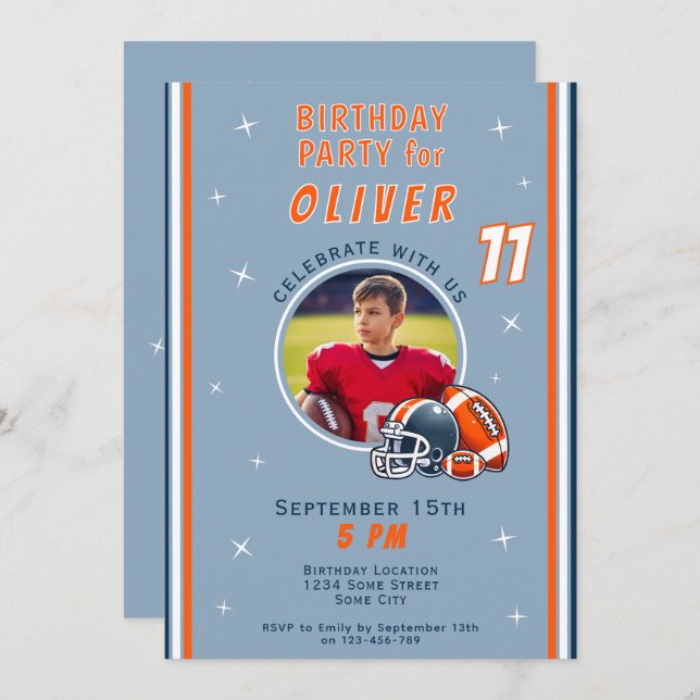 Invitación Fútbol Ball Casco Personalizado Foto Cumpleaños (Anverso / Reverso)