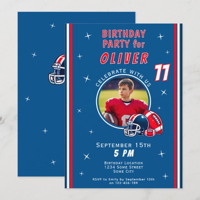 Invitación Fútbol Ball Casco Personalizado Foto Cumpleaños (Anverso / Reverso)