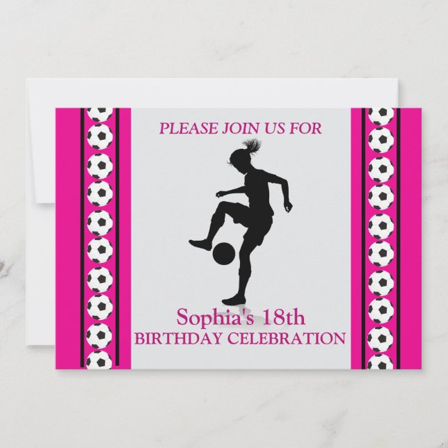 Invitación Fútbol Chica Partido Cumpleaños, Futbolista (Anverso)