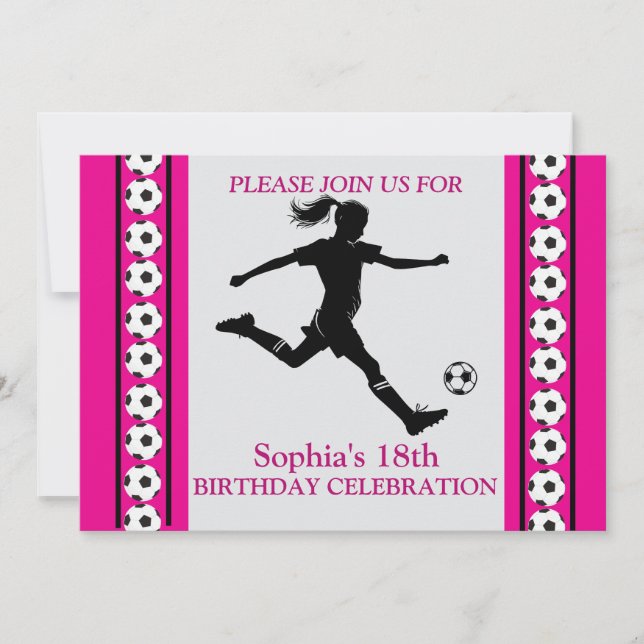 Invitación Fútbol Chica Partido Cumpleaños, Futbolista (Anverso)
