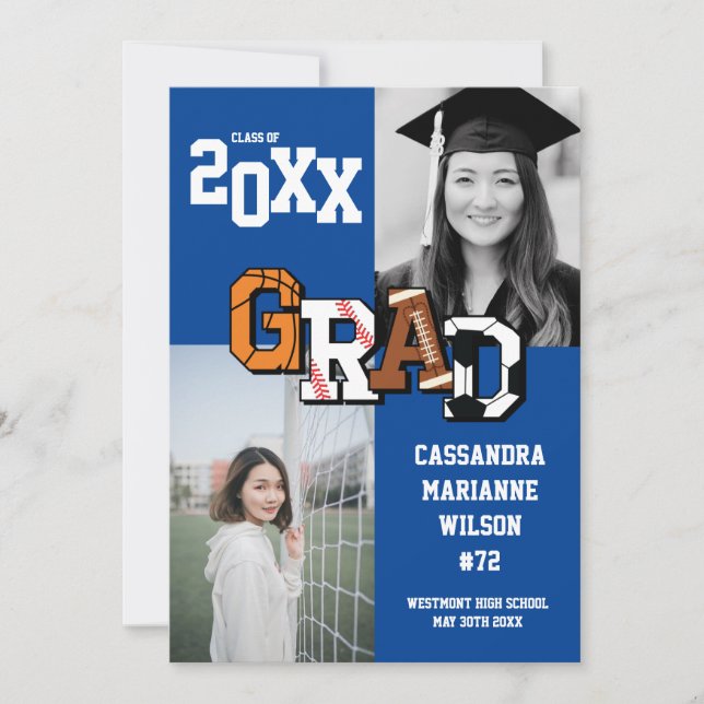 Invitación Fútbol de baloncesto con graduación deportiva (Anverso)