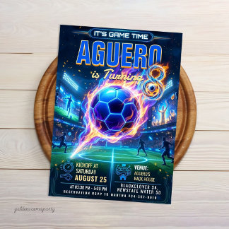 Invitación Fútbol de neón brillante - Cumpleaños de fútbol fu