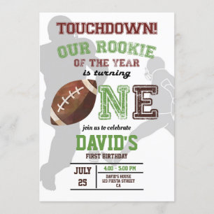 Invitación Fútbol de niño novato del año de primer cumpleaños