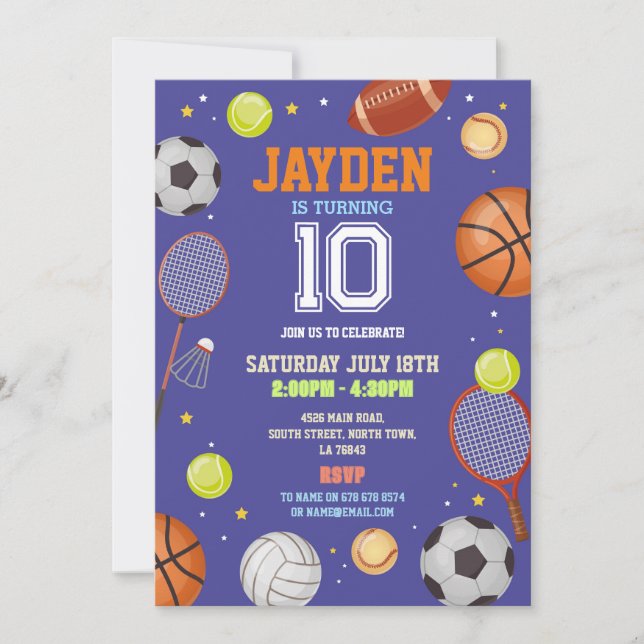 Invitación Fútbol del partido All Sports Blue Birthday Party (Anverso)