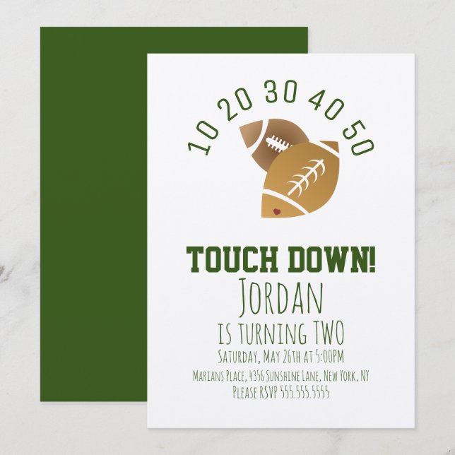 Invitación Fútbol Deporte TouchDown Tailgating Cumpleaños Kra (Anverso / Reverso)