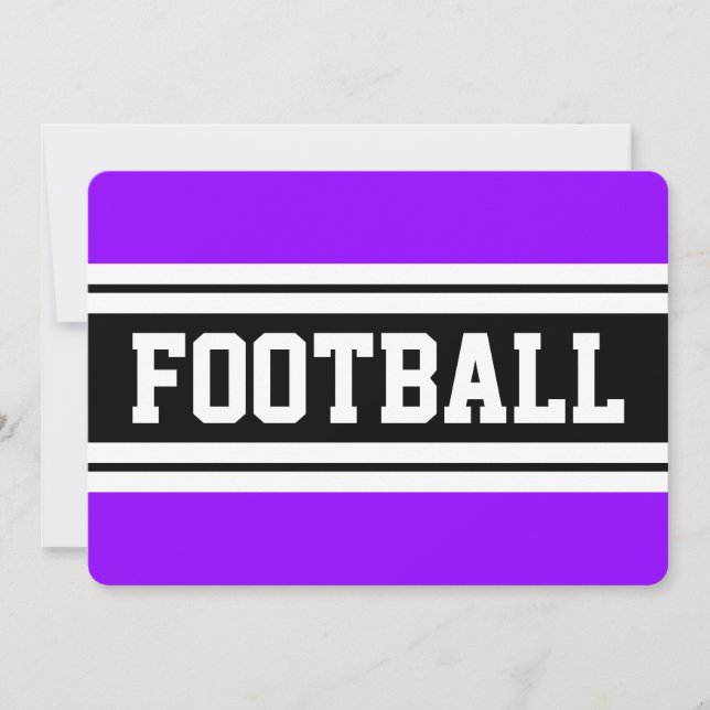 Invitación FÚTBOL Diversión Morado Blanco Negro Rayas de Carr (Anverso)