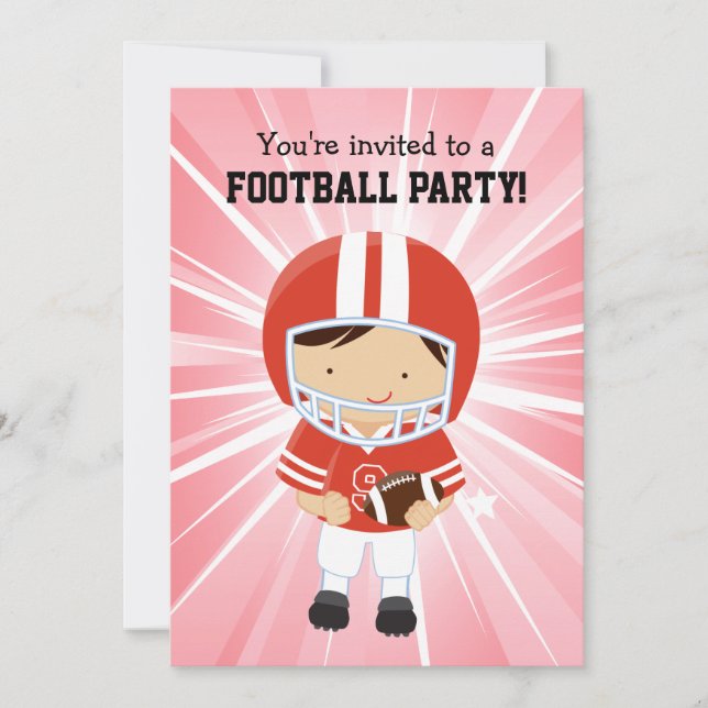 Invitación Fútbol en fiesta de cumpleaños rojo y blanco (Anverso)