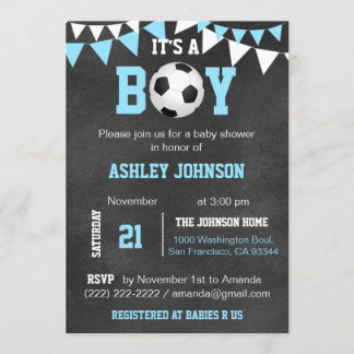 Invitación Fútbol es un muchacho azul de la pizarra de Baby