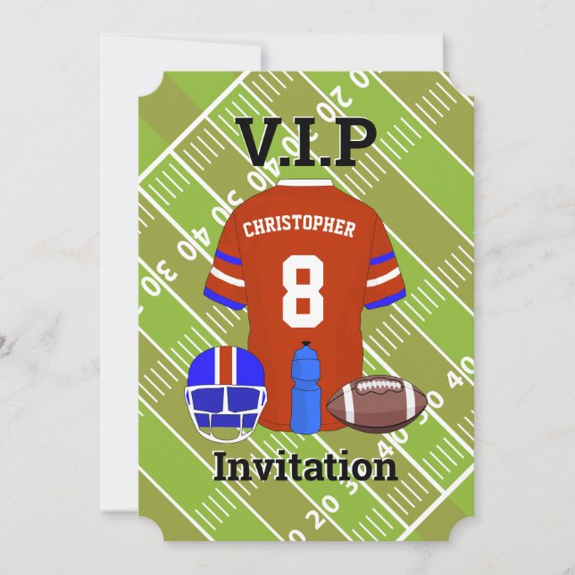 Invitación Fútbol Jersey y pitch Fiesta de cumpleaños roja (Anverso)